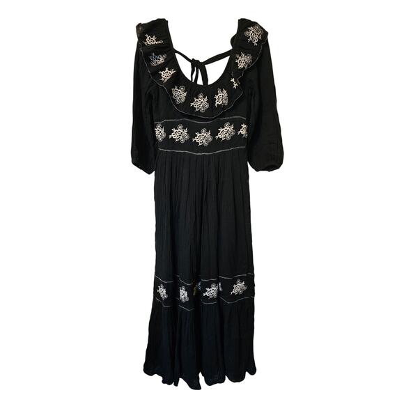 New Free People Lovers Lane Maxi Dress $168  X-SMALL Embroidered Black Floral - Picture 6 of 8